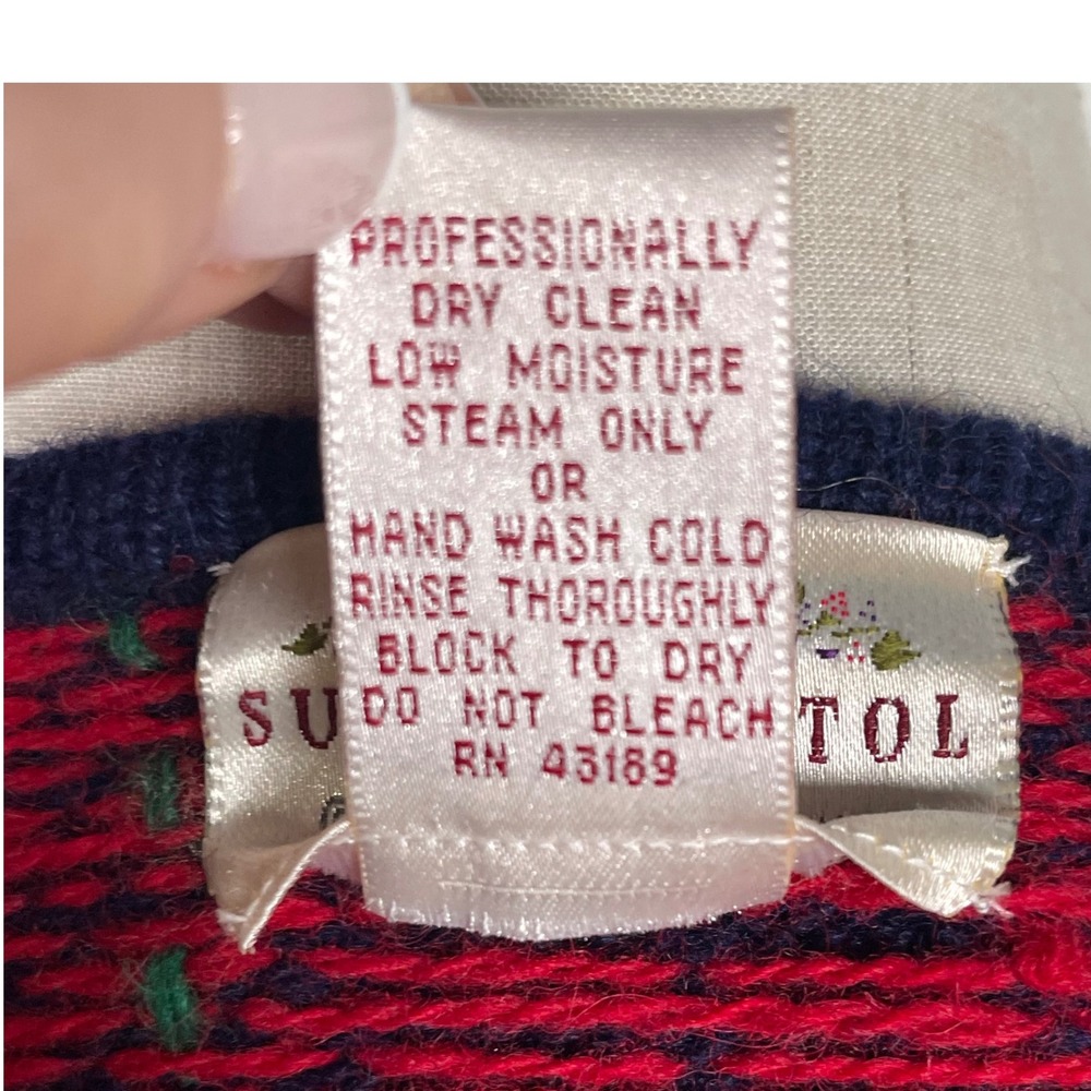 Vintage 90's Susan Bristol Wool Cardigan Sweater Plaid Knit Navy Red Green- L - Picture 11 of 16